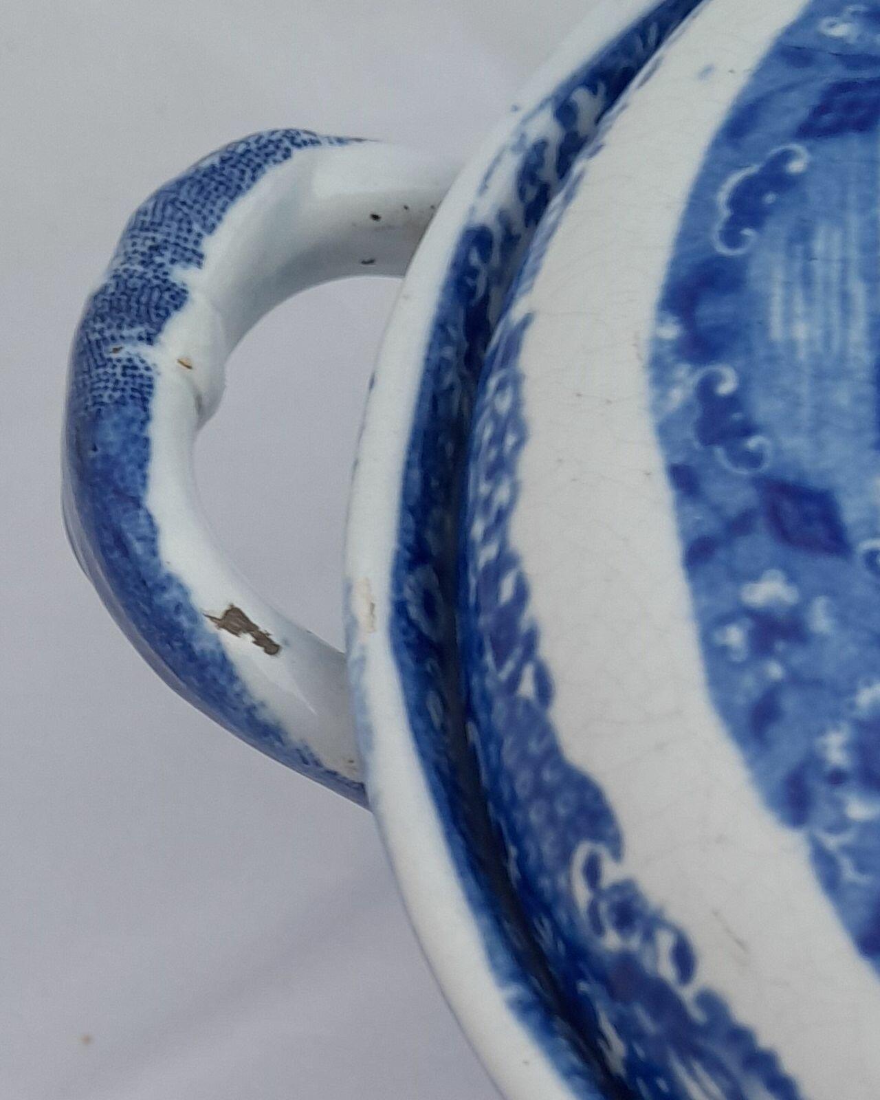 Herculaneum Pottery Blue & White Pearlware Warming Tureen Net Pattern