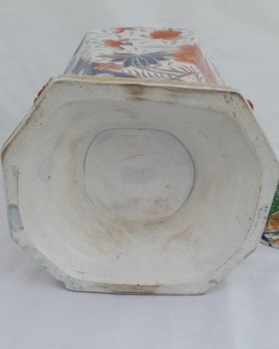 Antique Masons Patent Ironstone China alcove vase hand painted Fence Japan pattern potpourri circa 1815 Dragon handles Regency early 19thC 54cm 7.6kg