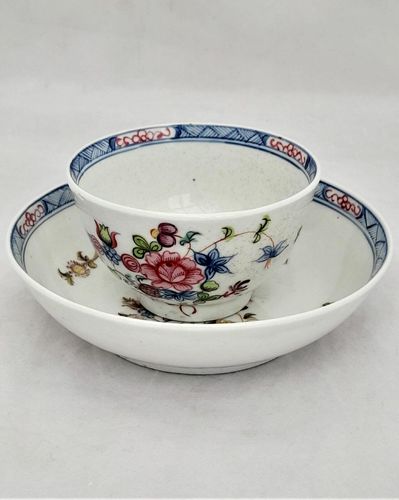 New Hall Porcelain Tea Bowl & Saucer Hand Painted Floral Pattern 593 c 1795 - Antique 18th century English hard paste porcelain cup & saucer Georgian