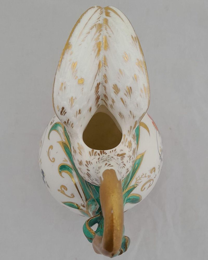 Antique Regency Daniel & Son Porcelain Swan lipped Vase Ewer or Jug Hand Painted Botanicals circa 1825. Made by Henry & Richard Daniel Shelton Staffordshire. 242mm high weighs 516 grammes unpacked.