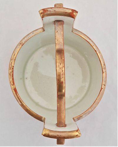 Japanese Kutani Porcelain Well Bucket Shaped Vase decorated in aka-e Meiji antique circa 1890 - signed Kutani Kankin Ken sei 12.7 cm high 319 grammes