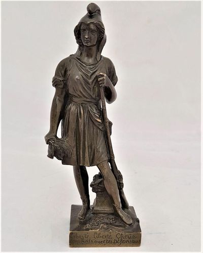 French Patinated Bronze Figure Allegory of Republican Freedom - Liberty Marianne By Pierre Jean David Of Angers - Antique circa 1850 15 cm high