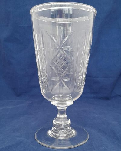 Antique Victorian Cut Glass Celery Vase with Folded Rim to a Bell Shaped bowl on a Baluster Stem and plain foot - circa 1870 21 cm high 10 cm diameter
