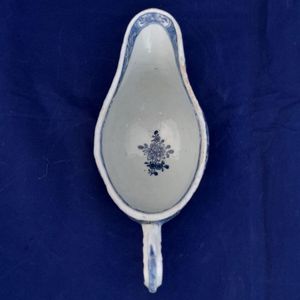 Top down view - Chinese Export Porcelain Blue & White Sauce Boat Garden Terrace Pattern with River & Island - Bulbous shape Gadrooned & unfooted - Qianlong Qing 1760