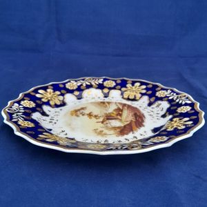 Left edge view - Ridgway Regency Porcelain loop sprigged dessert plate - Pattern 941 Topographical scene c 1810
