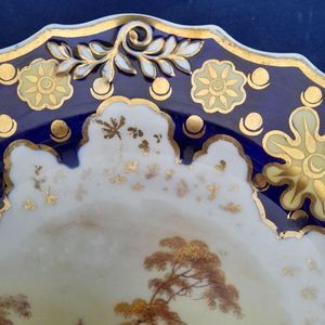 Detail border view - Ridgway Regency Porcelain loop sprigged dessert plate - Pattern 941 Topographical scene c 1810