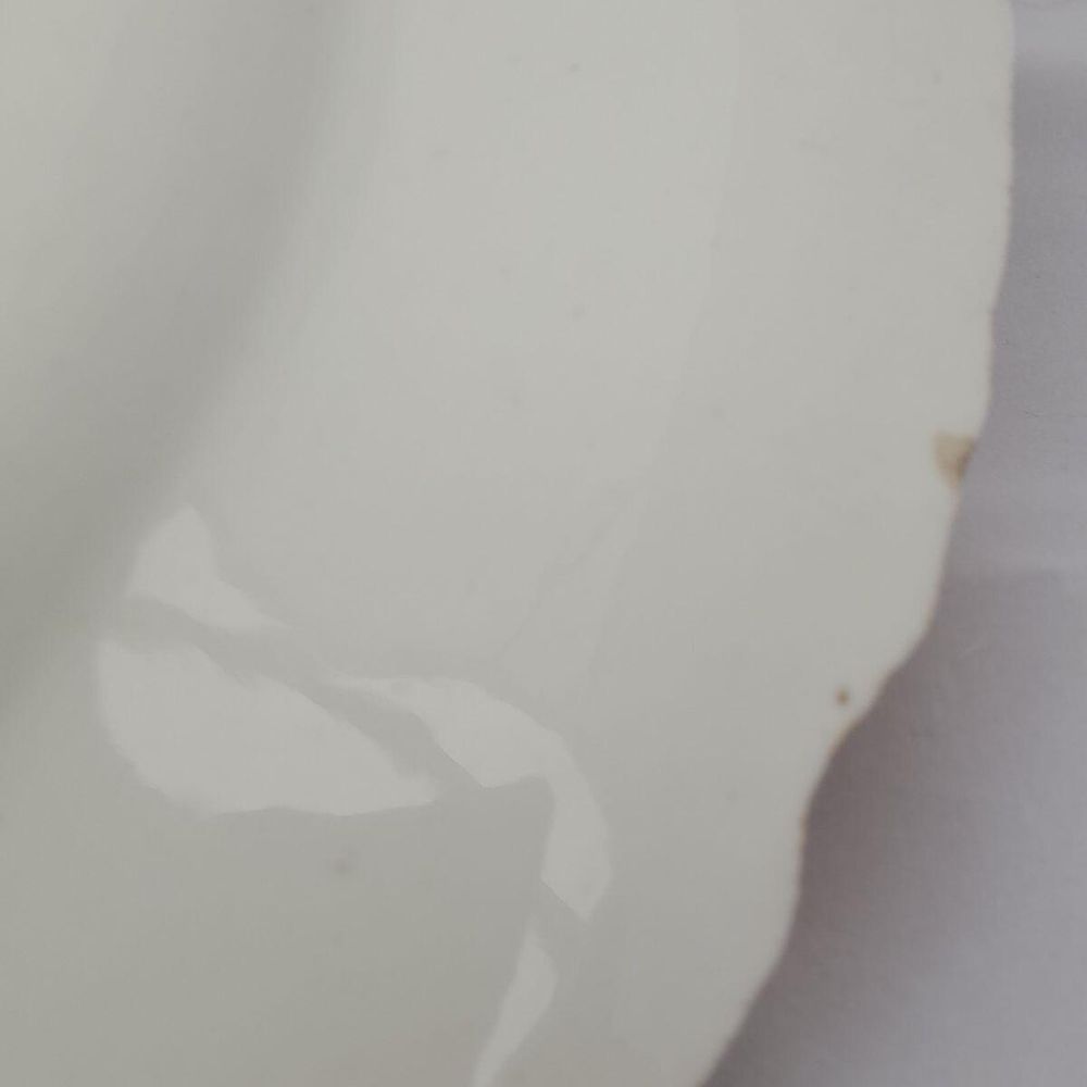 Detail rim nicks 2  - John Rose Coalport Porcelain dessert plate - Oeil de Perdix Union pattern border floral cartouches circa 1825