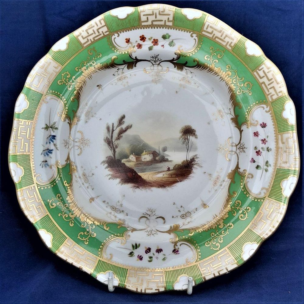 Main image on stand -  Antique Alcock Porcelain dessert plate - Pattern 2/2253 Topographical scene circa 1830