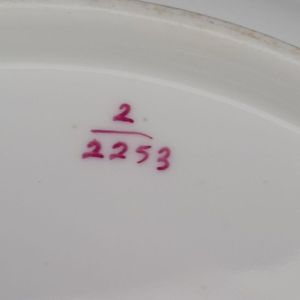 Underside pattern number detail - Antique Alcock Porcelain dessert plate - Pattern 2/2253 Topographical scene circa 1830