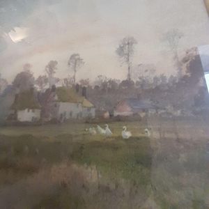 birds and cottages with trees