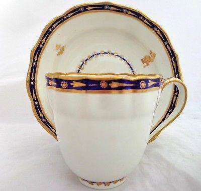 Antique Derby Porcelain Royal Flute Tea Cup & Saucer Puce Mark Patt. # 15 c 1785