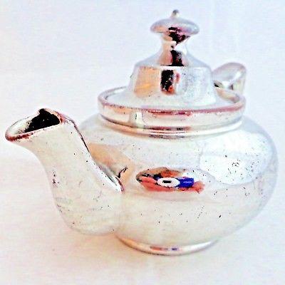 Antique Lustre Teapot Platinum Silver Low Round Bachelor Flat Top Handle c 1825