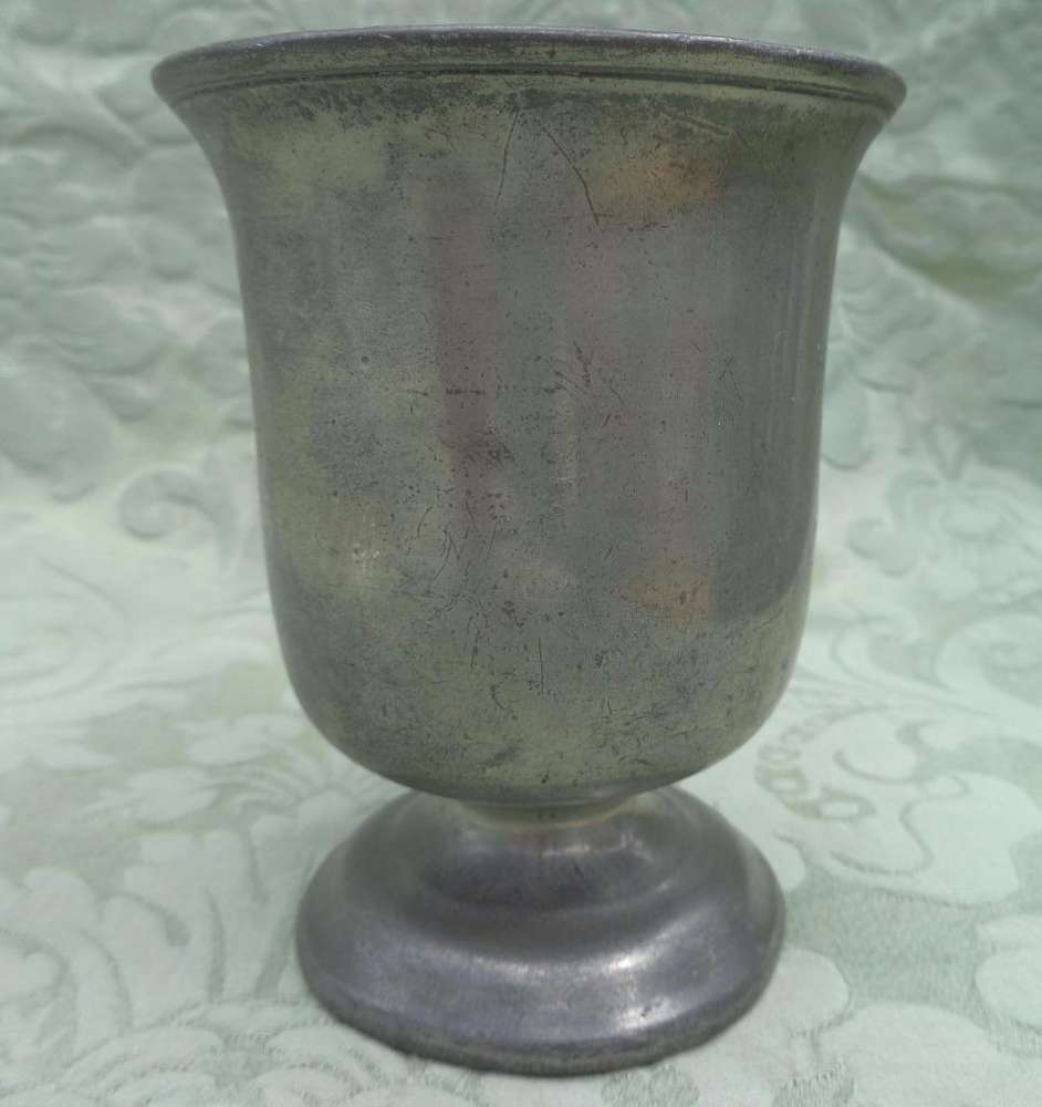 Antique Pewter Tankard High Footed Half Pint Mug Metrication Stamp VR LI  c 1850