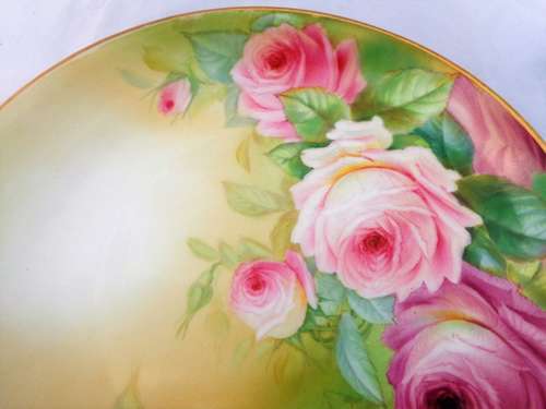 Antique Porcelain Cabinet Plate Hand Painted Pink Roses Worcester Type ca 1910