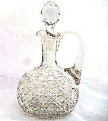 Antique Victorian Cut Glass Claret Jug Hobnail Cut with Faceted Stopper ca 1880