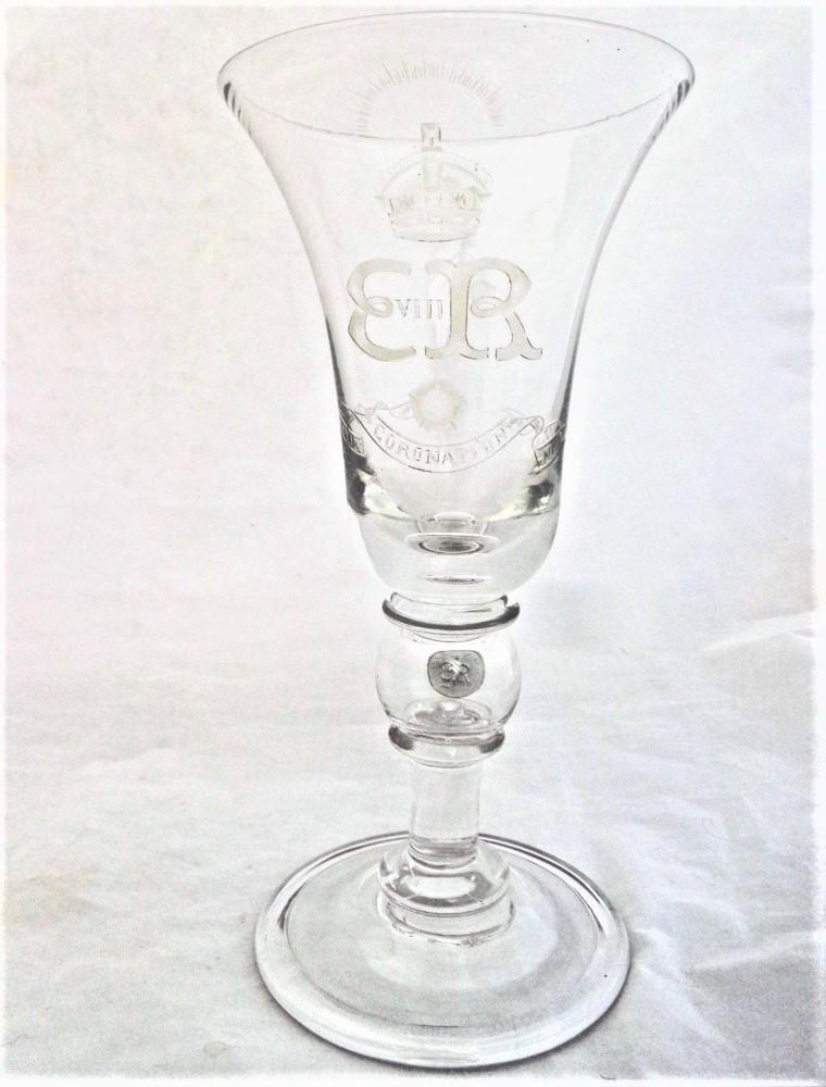 Edward VIII Goblet Royal Brierley Engraved Glass Silver Coin Coronation 1937