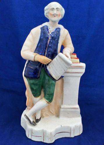Antique Victorian Staffordshire Figure of Shakespeare Shaped Base c 1860