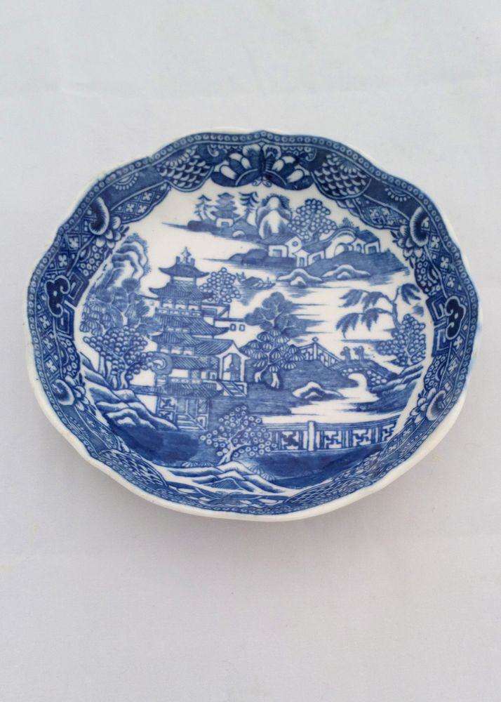 Caughley Porcelain Saucer Blue & White Printed Broseley Pattern 2 Salopian 1785