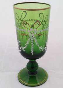 Bristol Green Small Ale Glass White Enamel Gilding Antique Victorian c 1880