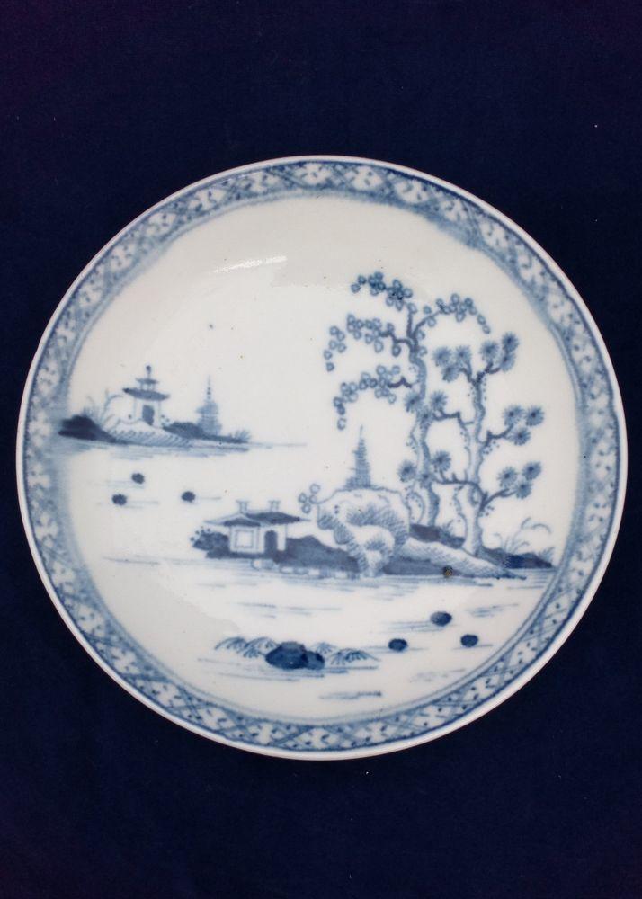Worcester Porcelain Dr Wall Period Cannonball Pattn Blue and White Saucer c 1760