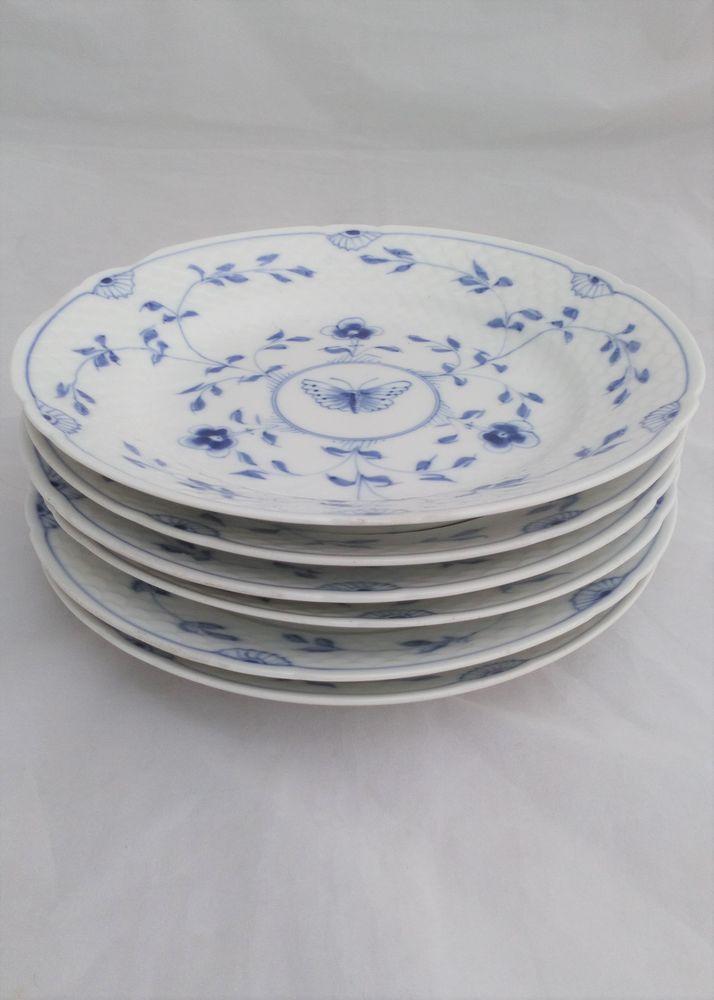 Bing and Grondahl Danish Porcelain Plates Blue and White Butterfly Pattern 1908