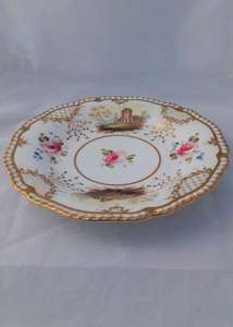 H and R Daniel Porcelain Gadrooned Plate Hand Painted 4347 pattern c 1827