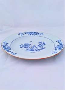 Chinese Porcelain Plate Hollow Blue Rock Butterfly Peony Brown Batavian Rim
