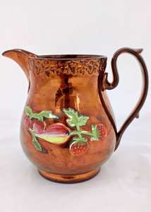 Strawberry Sprigged Copper Lustre Jug with Low Relief Grapes Border c 1830