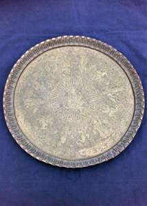 Large Antique Indian Brass Tray Chased and Engraved Vishnu 19th century