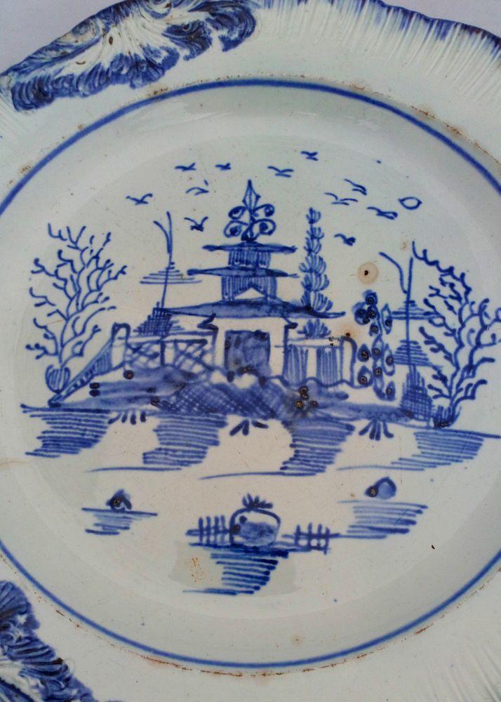Leeds Pottery Pearlware Plate Pagoda and Fence Acanthus Feather Edge c 1790