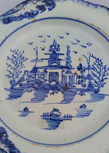 Leeds Pottery Pearlware Plate Pagoda and Fence Acanthus Feather Edge c 1790