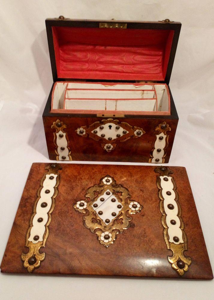 urr Walnut and Brass Mounted Stationery Box and Matching Blotter Antique Mid 19th C