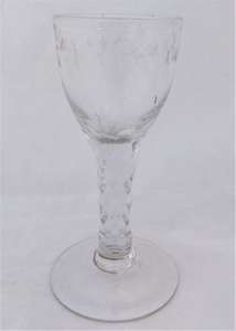 Antique Georgian Round Bowl Diamond Faceted Stem OXO Wine Glass circa 1780