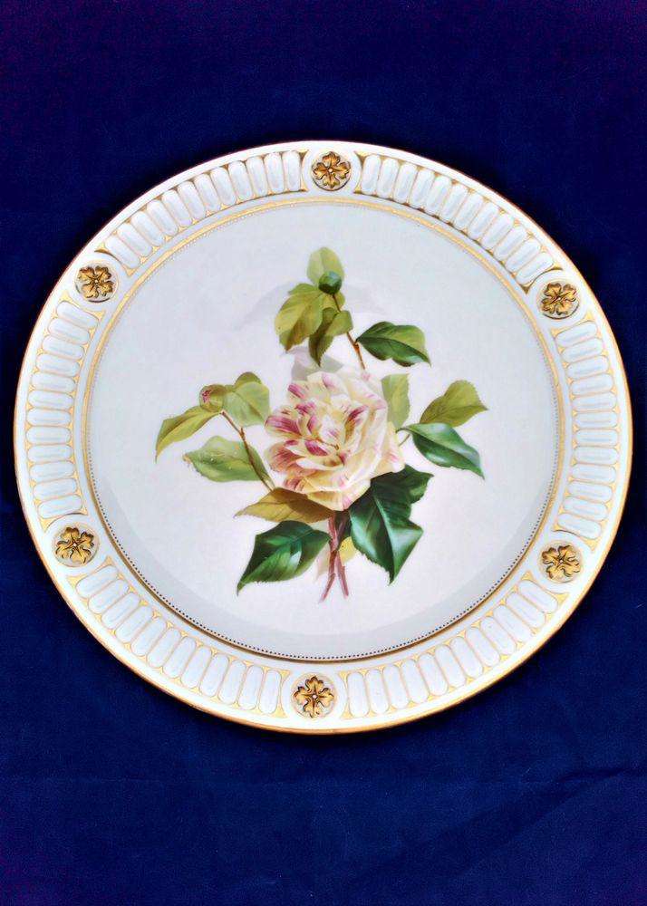 Antique Brown Westhead and Moore Painted Rose Porcelain Dessert Plate circa 1865