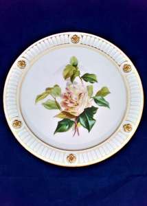 Antique Brown Westhead and Moore Painted Rose Porcelain Dessert Plate circa 1865