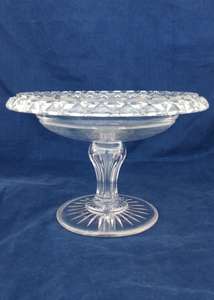 Antique Victorian Turn Over Rim Cut Glass Bowl Comport Compote or Tazza Round Star Cut Foot Hollow Inverted Baluster Facet Cut Stem circa 1850