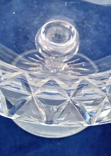 Antique Victorian Turn Over Rim Cut Glass Bowl Comport Compote or Tazza Round Star Cut Foot Hollow Inverted Baluster Facet Cut Stem circa 1850