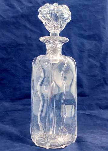 Arts and Crafts Clear Glass Decanter dimpled ribbed and wrythen body probably by James Powell and sons of Whitefriars in London Antique circa 1900