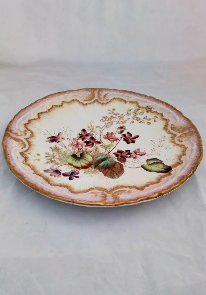 Antique Wiltshaw and Robinson registered design dessert plate with a floral pattern and embossed ornate low relief ornamentation design registered 1895