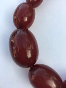 Antique Cherry Amber Bakelite Marbled Beads 39 Inch Necklace 84g Art Deco