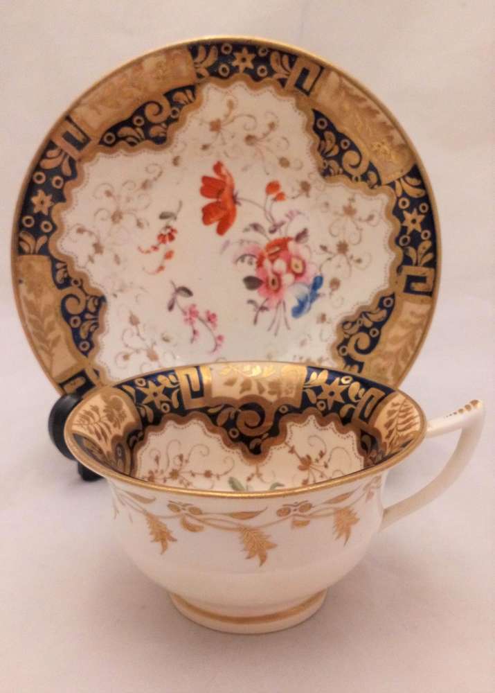 Antique Regency Porcelain Etruscan Shaped hand painted Cup Saucer Pattern 812 attributed Yates c 1820