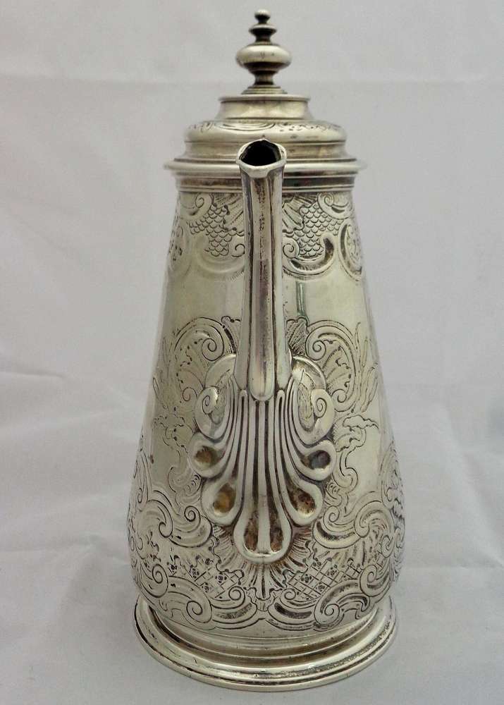 George II Sterling silver coffee pot by Paul Crespin Hallmarked London 1750 converted from a Chocolate pot.