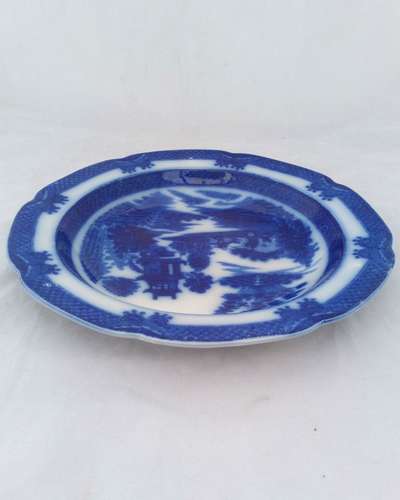 Antique Georgian blue and white Chinoiserie transferware Staffordshire pearlware plate boy on a buffalo pattern circa 1800