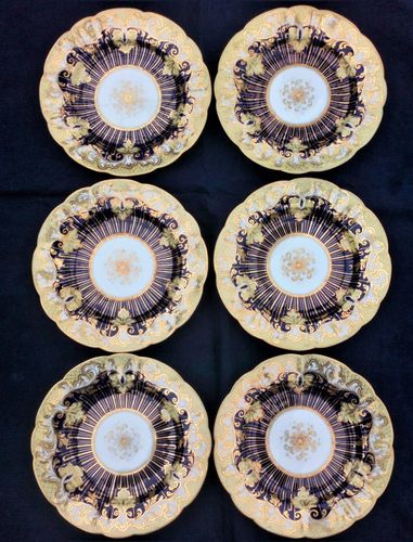 An antique set of six Samuel Alcock Porcelain Dessert Plates in Pattern number 1 over 9630 circa 1840