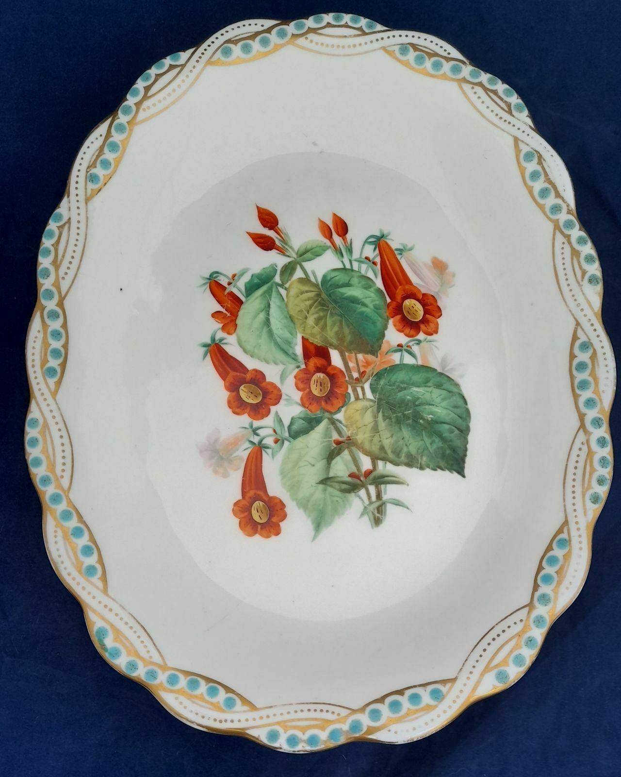 Antique 1840s Victorian Dessert Service Comport Compote Cake stand Probably Minton Argyle Pattern Hand Painted Campanula Flowers