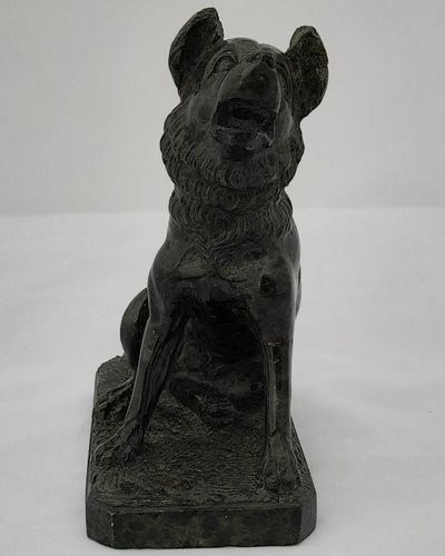 An antique Grand Tour memento serpentine marble sculpture or statue of Jenning's  Dog, Duncombe's dog, Molossian Dog or Hound of Albiciades 19th century small scale model circa 1880  10cm L 5.7 cm W  10.8 cm H  0.387 kg