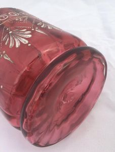 Bohemian Cranberry Glass Claret Jug Decanter Hand Painted Enamels Antique 1880