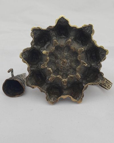 Antique cast brass taper stick holder and snuffer small chamber stick with a butterfly handle Mid 19th Century
