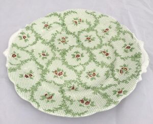 Victorian c 1840 Chintz Pattern Green Transferware Porcelain Dessert Plate Roses