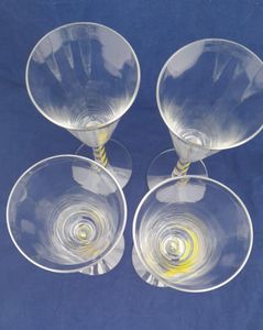 Four Vintage Mike Hunter Twists Studio Wine Glasses Blue & Yellow Colour Twist Stems Signed - Made in the Georgian style in Selkirk in Scotland 2010